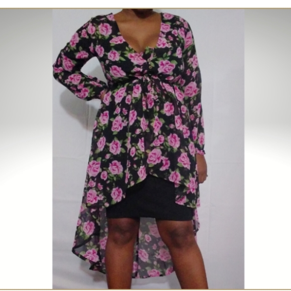 High Low Sheer Tie waist Duster - Picture 2 of 3